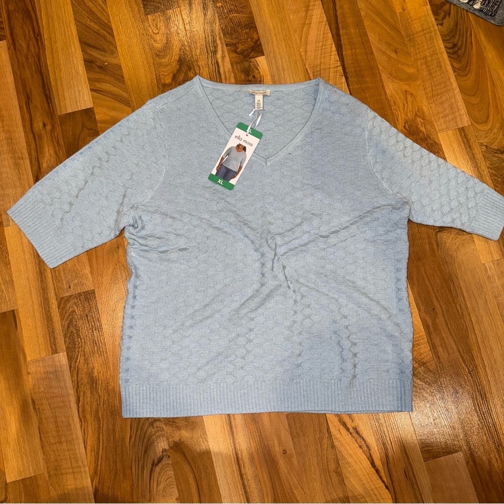 Ella Moss baby blue short sleeve lightweight summer sweater texture XL NWT fairy